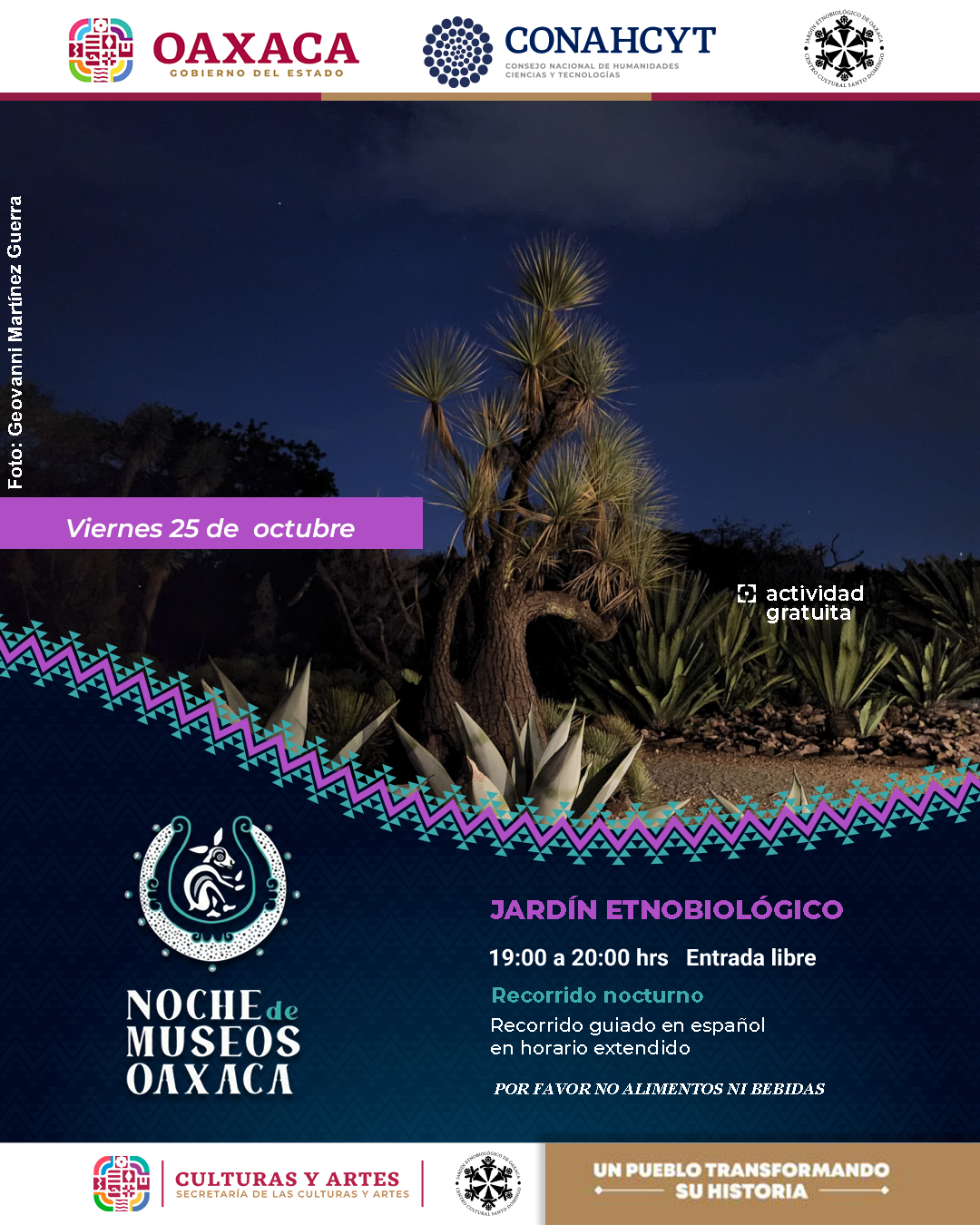 Cartel Noche de museos en el Jardín Etnobiológico de Oaxaca.